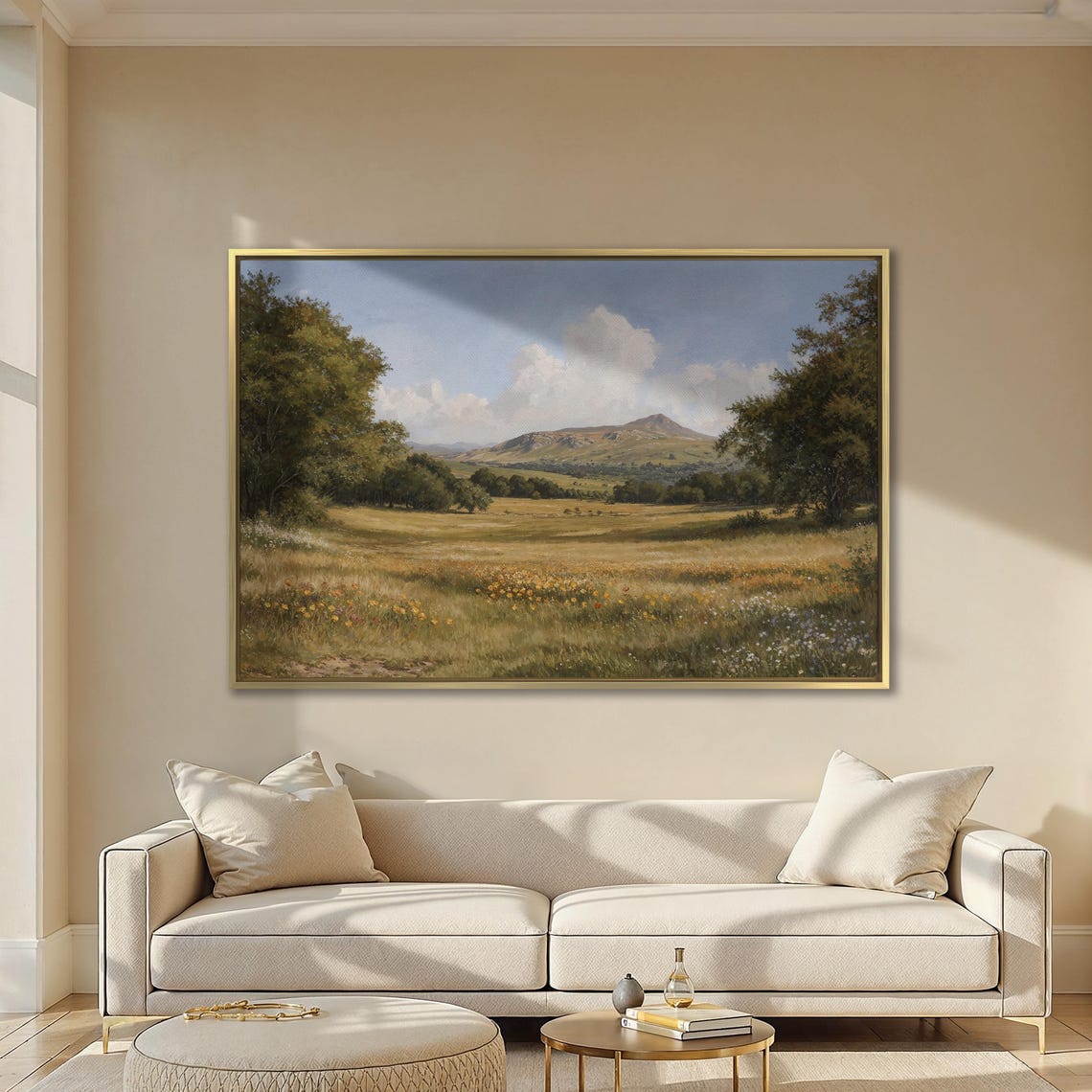 Idyllic Landscape Framed Print Large Wall Art Ready To Hang Countryside Decor With Mountain Nature Scene Ready To Hang Gift Idea - Image 2