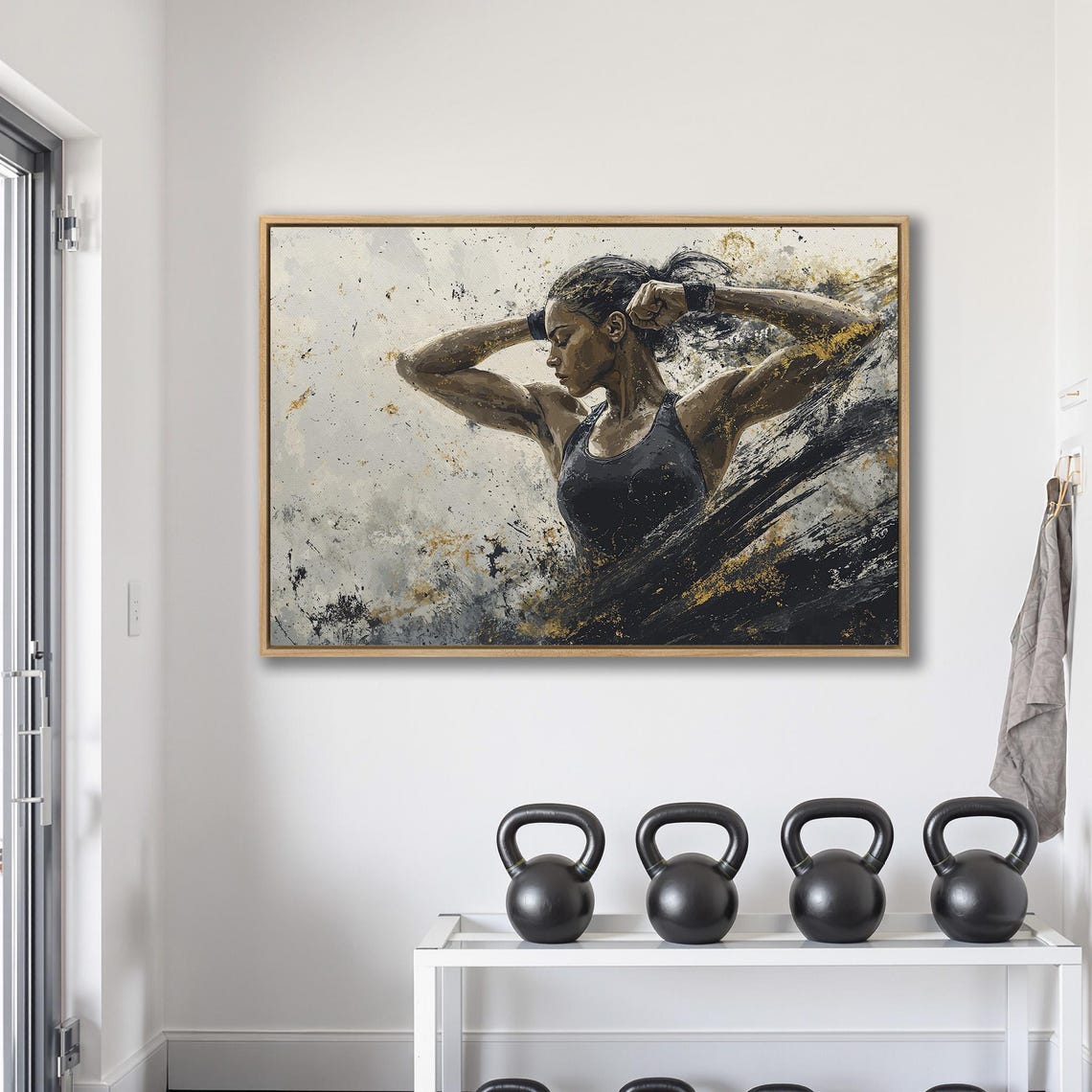 Powerful Woman Framed Empowering Female Athlete Painting Print Motivational Wall Art Home Gym Decor Fitness Poster Ready To Hang - Image 2