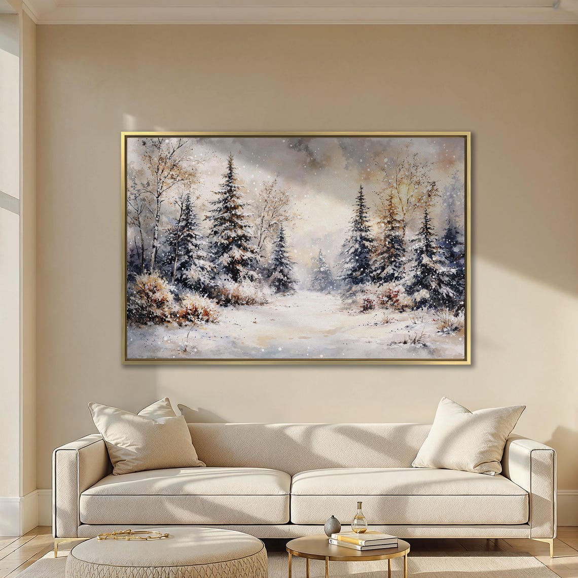 Sunlit Winter Forest With Birch Trees And Falling Snow Poster - Image 2