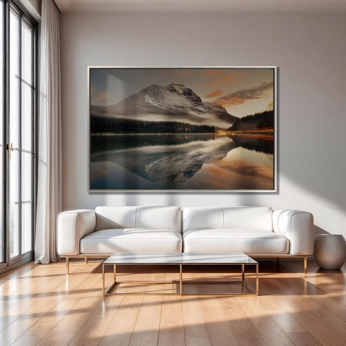 Misty Mountain Lake Sunset Golden Reflection Alpine Photo Poster - Image 2