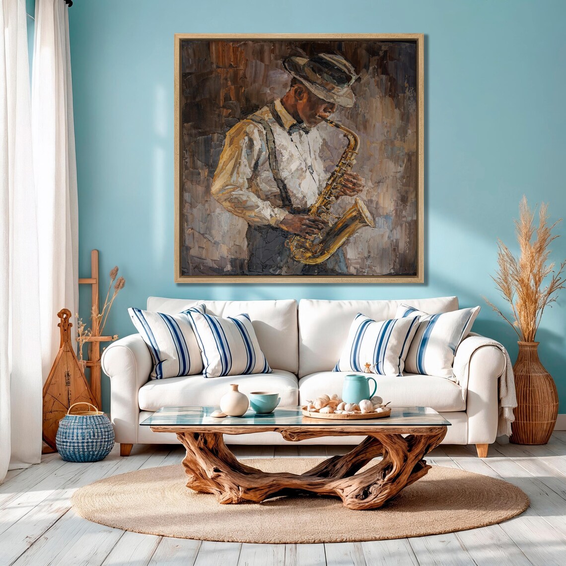 Jazz Saxophonist Musician Oil Painting In Blues Club Style Poster - Image 5