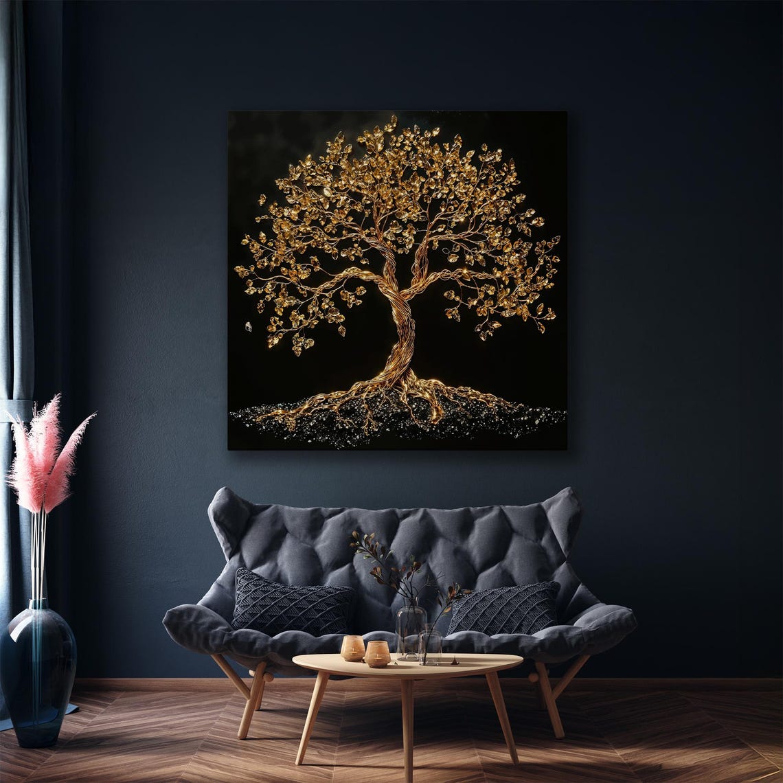 Gold Wire Tree Of Life With Roots On Black Background Poster - Image 6