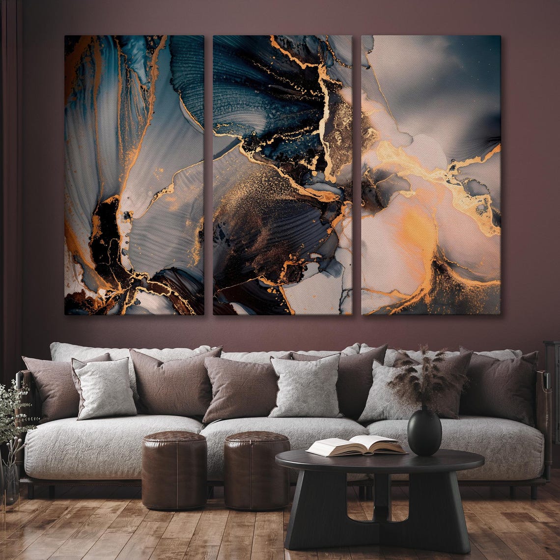 Dark Blue Marble Gold Vein Abstract Fluid Ink Painting Poster - Image 6