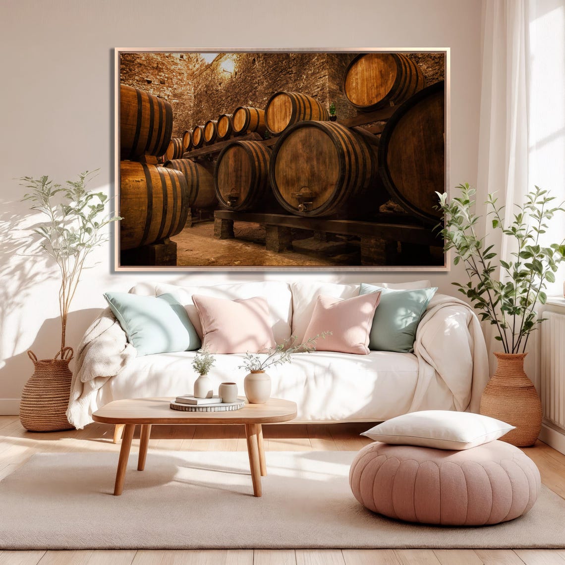 Wine Cellar Oak Barrels Aging Rustic Vineyard Storage Wall Art - Image 2
