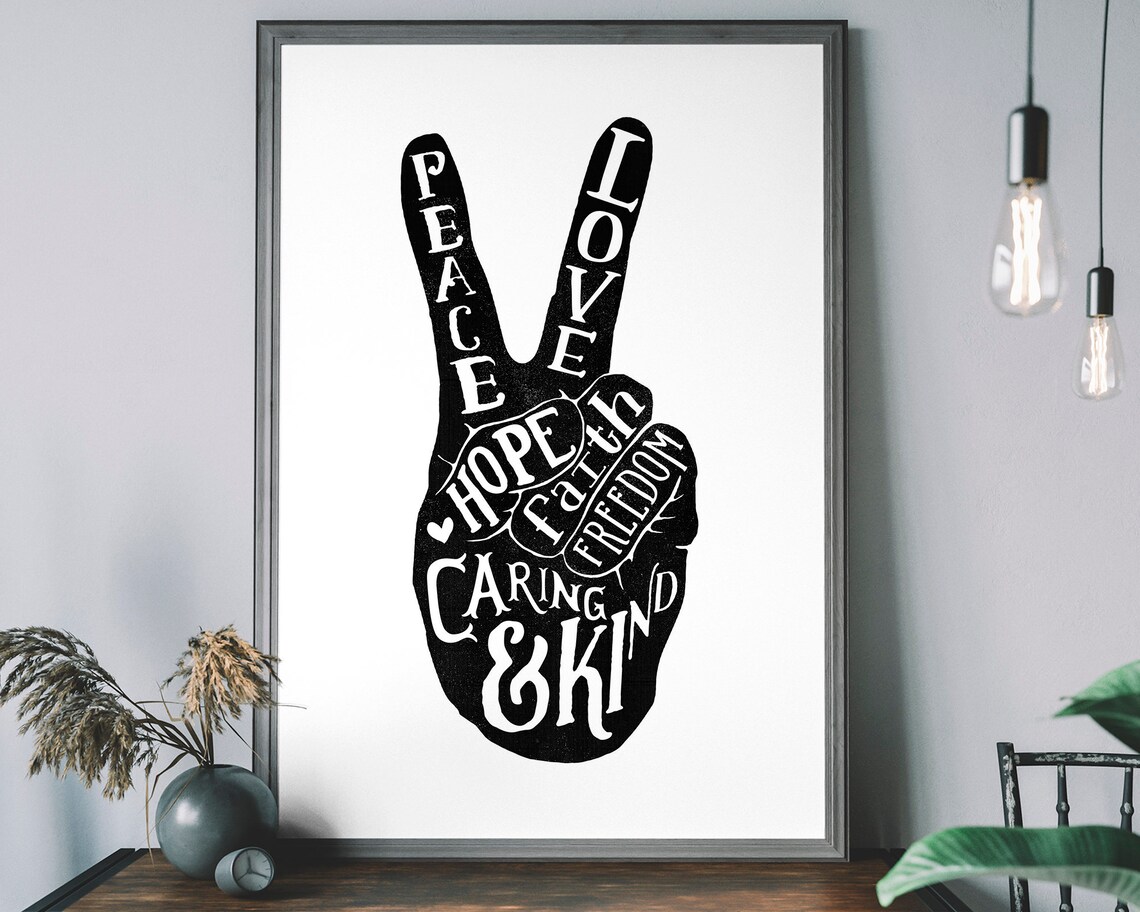 Peace Sign Art Print, Minimalist Boho Decor World