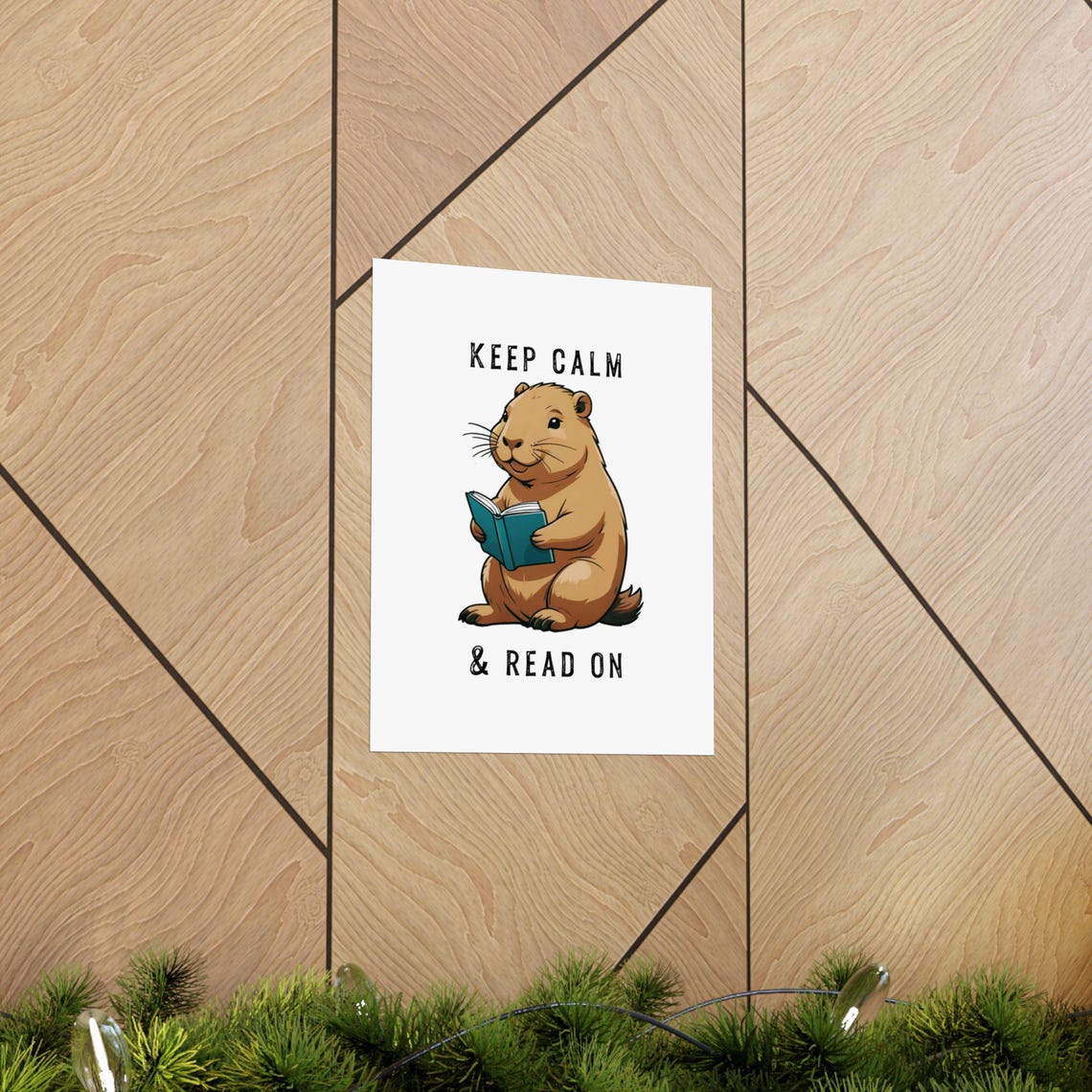 Keep Calm And Read On Cute Capybara Reading Book Funny Poster - Image 2