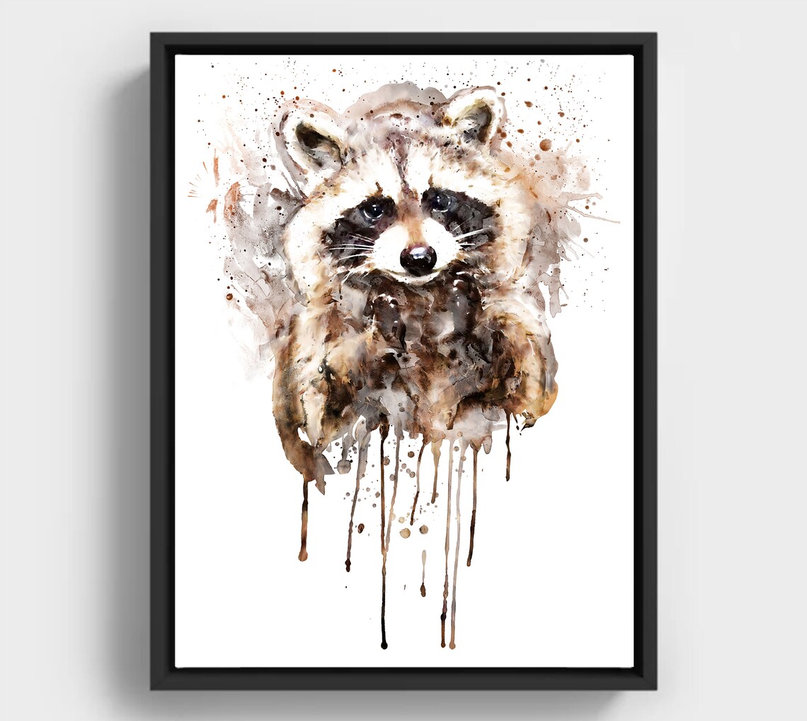 Begging Raccoon Watercolor Splatter Cute Wildlife Animal Art Poster