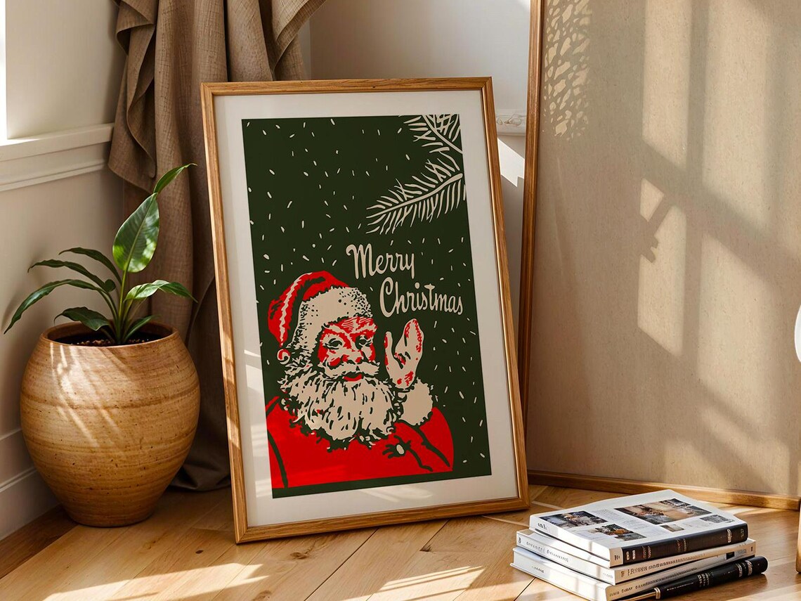Merry Christmas Santa Claus Waving Vintage Holiday Retro Poster - Image 4