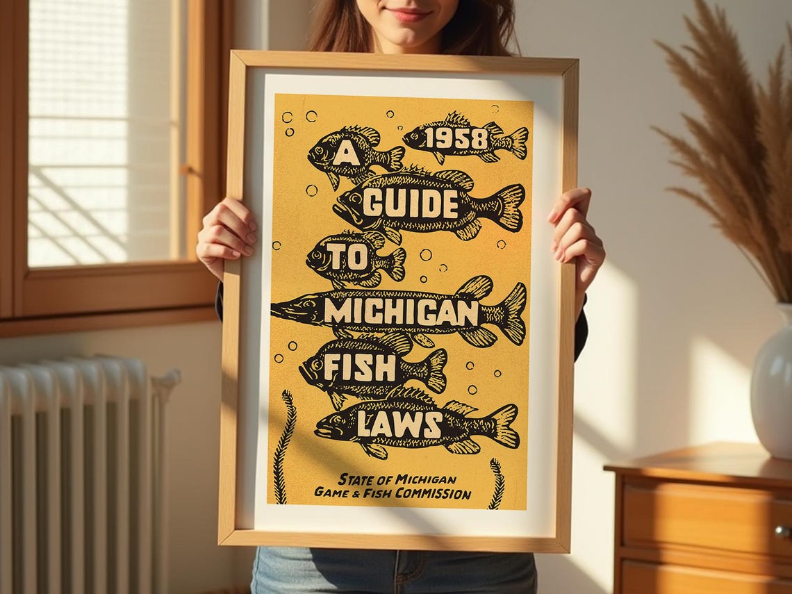 Michigan Fishing Art Print Gift For Fisherman Retro Fishing Poster Fish Wall Decor Angler Artwork Outdoorsy Wall Art Fishing Dad - Image 3