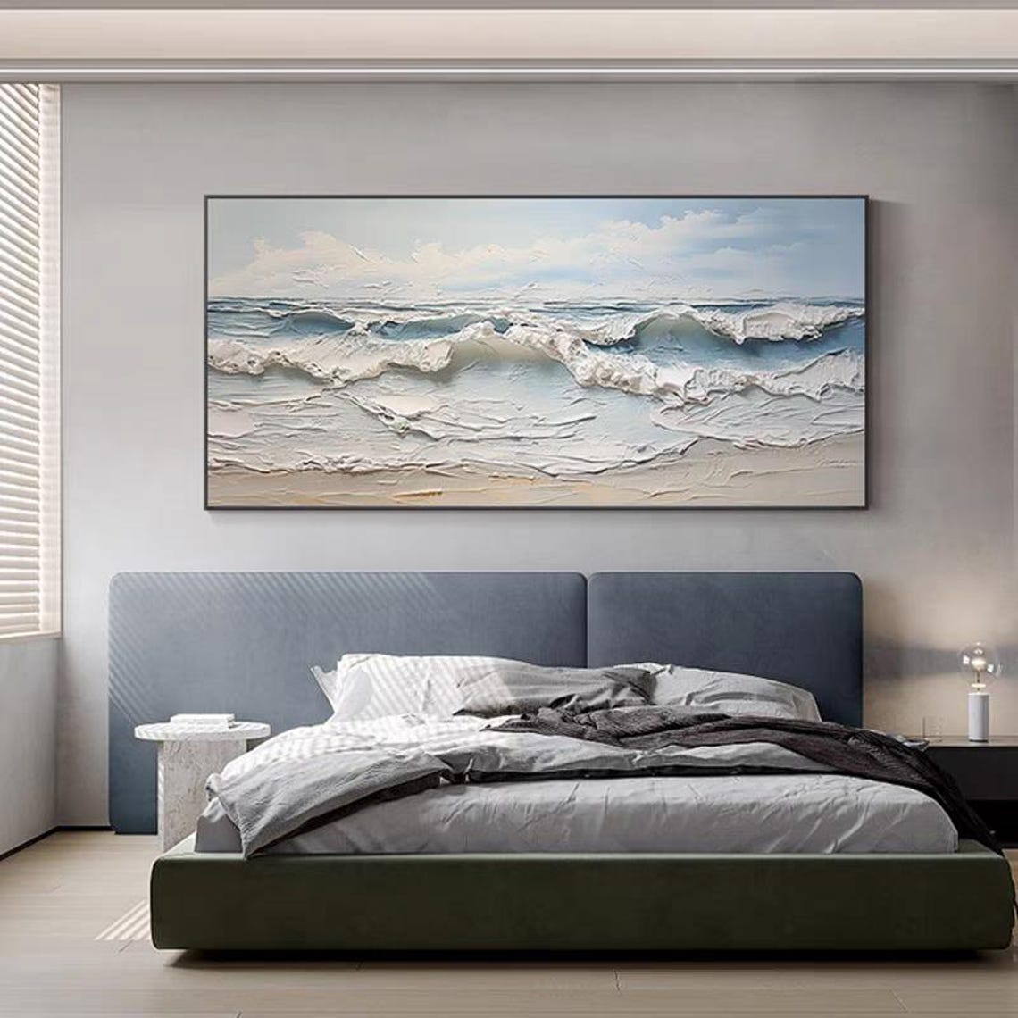 White Blue Ocean Waves Foam Textured Coastal Beach Scene Poster - Image 4