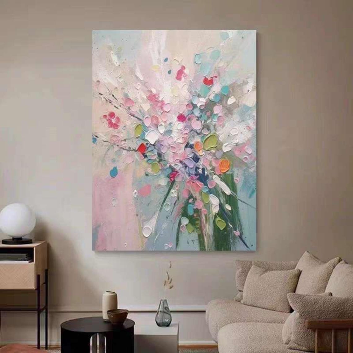 Pastel Abstract Flower Bouquet with Pink and Teal Dots Poster - Image 3