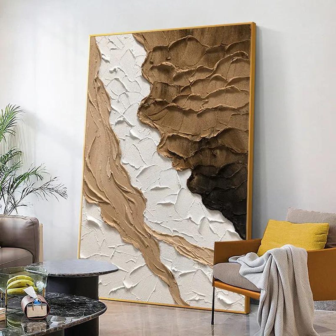 Brown Tan and White Flowing Earth Tones Abstract Texture Poster - Image 2