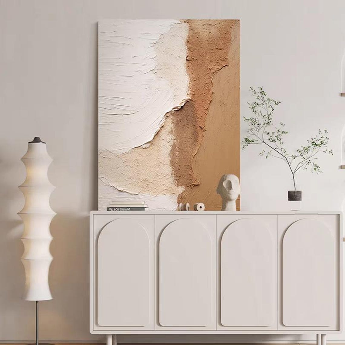 Neutral White and Tan Minimal Two-Tone Abstract Texture Poster - Image 3