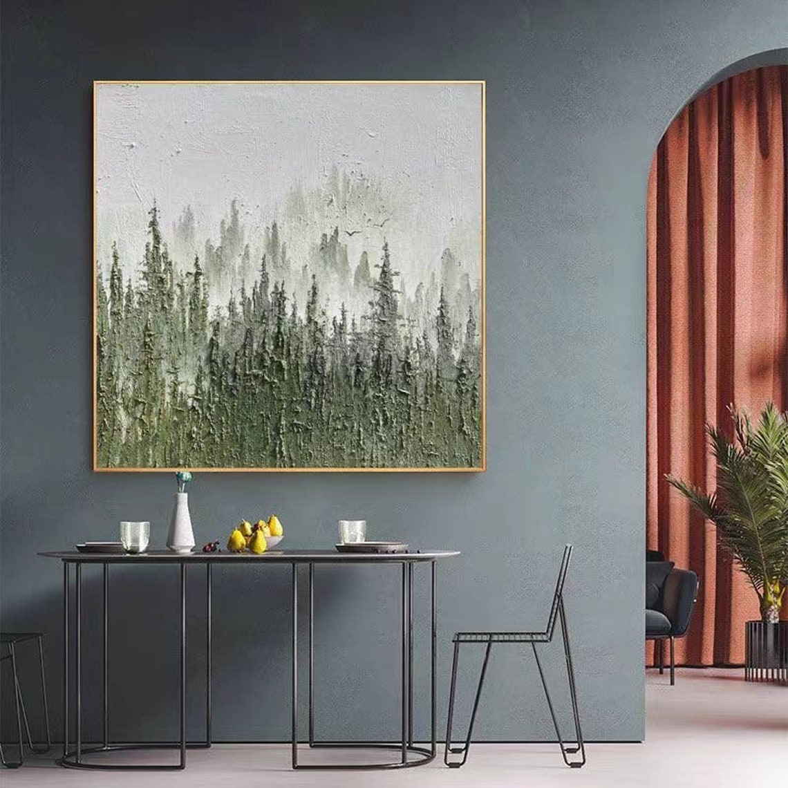 Green Forest Painting On Abstract Nature Wall Art Hand Painted Modern Art For Home Decor Original Square Texture Artwork - Image 4