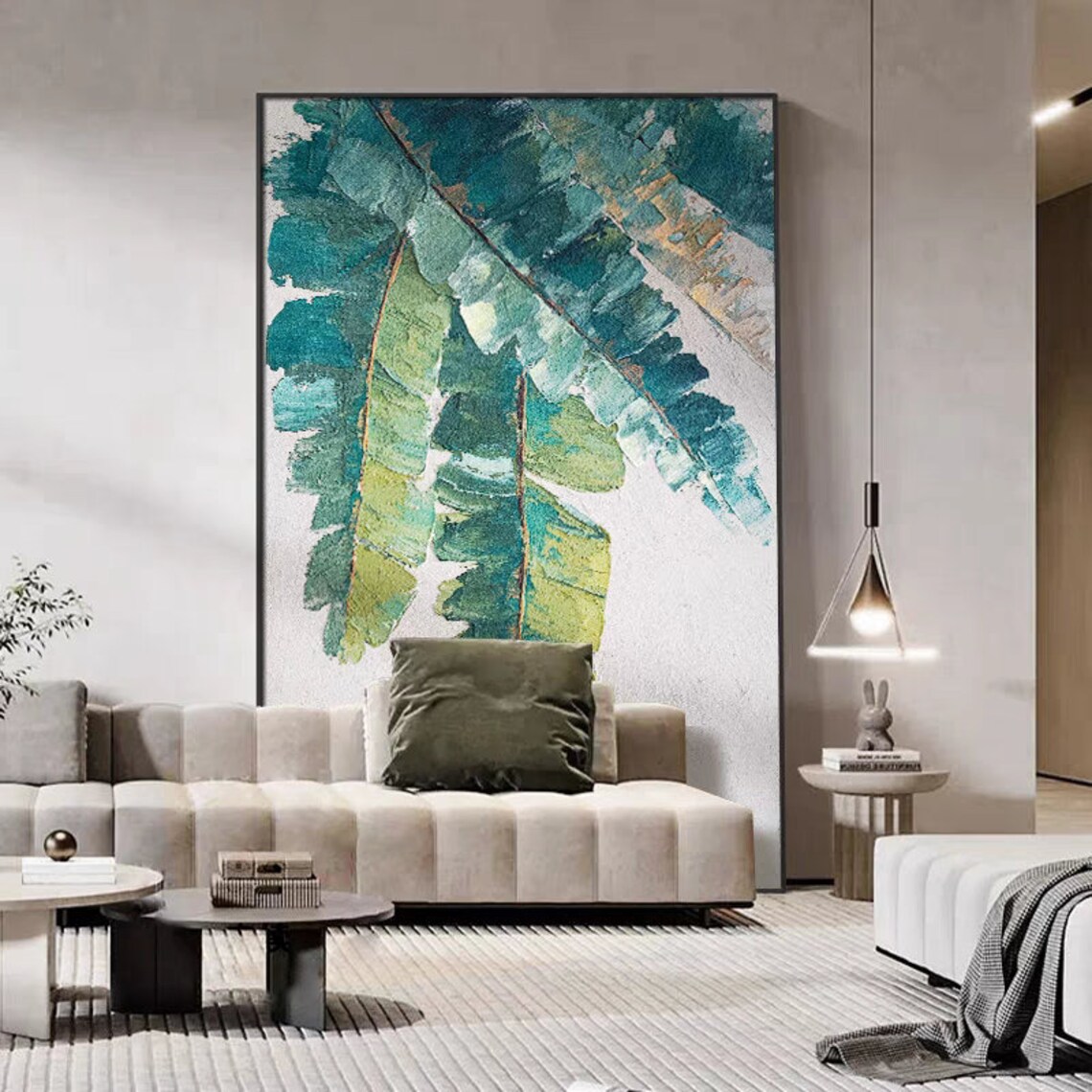 Teal Palm Fronds on White Tropical Botanical Leaf Painting Poster - Image 4