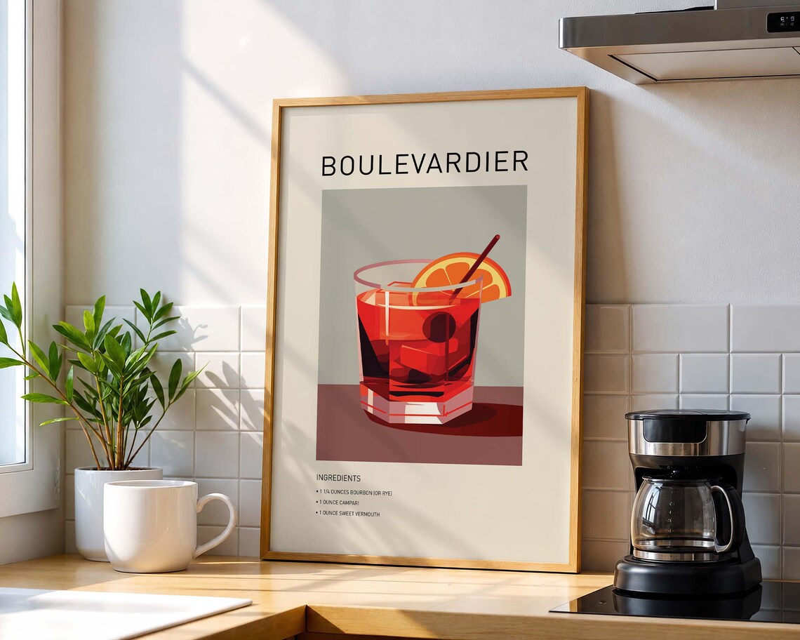 Boulevardier Cocktail, Classic Bar Cart Art Print