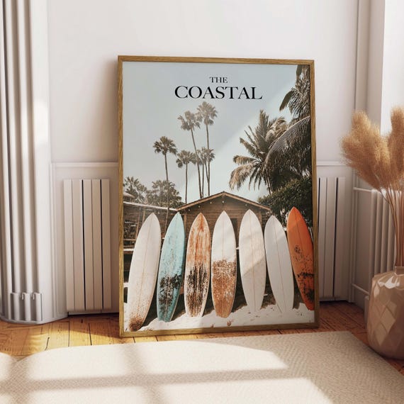 Vintage Surf Poster, Coastal Beach House Decor