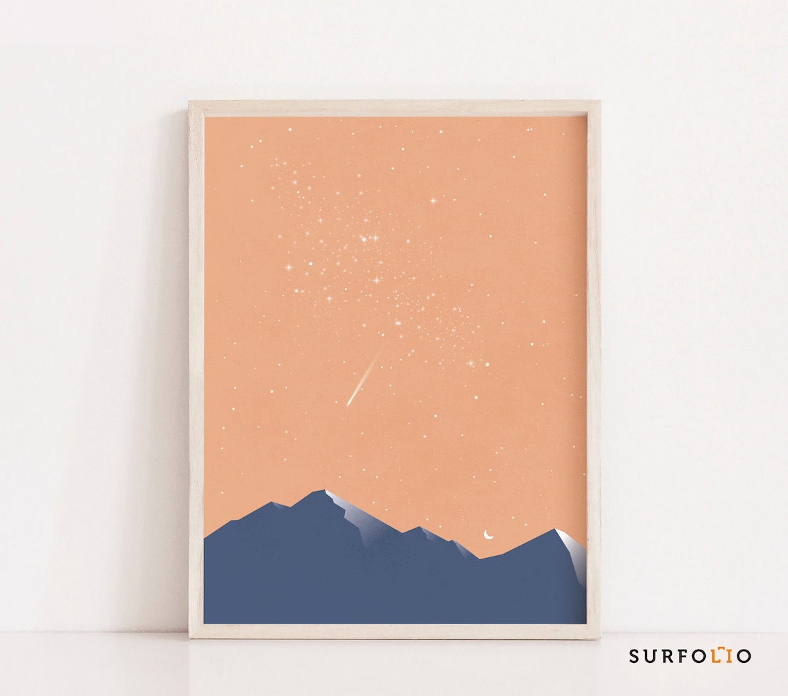 Boho Mountain Galaxy Poster, Minimalist Sky Art