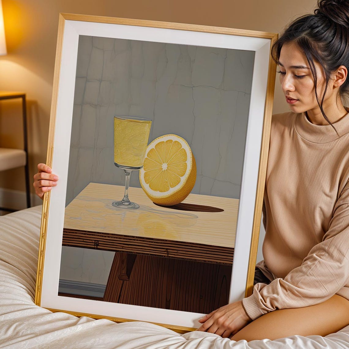 Lemon Slice And Lemonade Glass Still Life Yellow Kitchen Poster