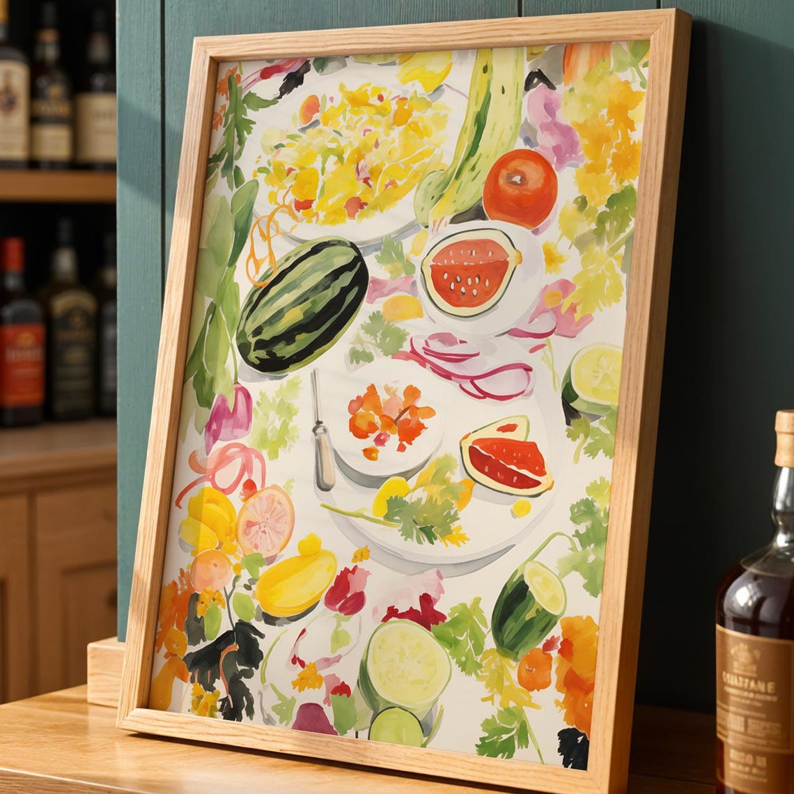 Colorful Fruit And Vegetable Watercolor Still Life Kitchen Poster