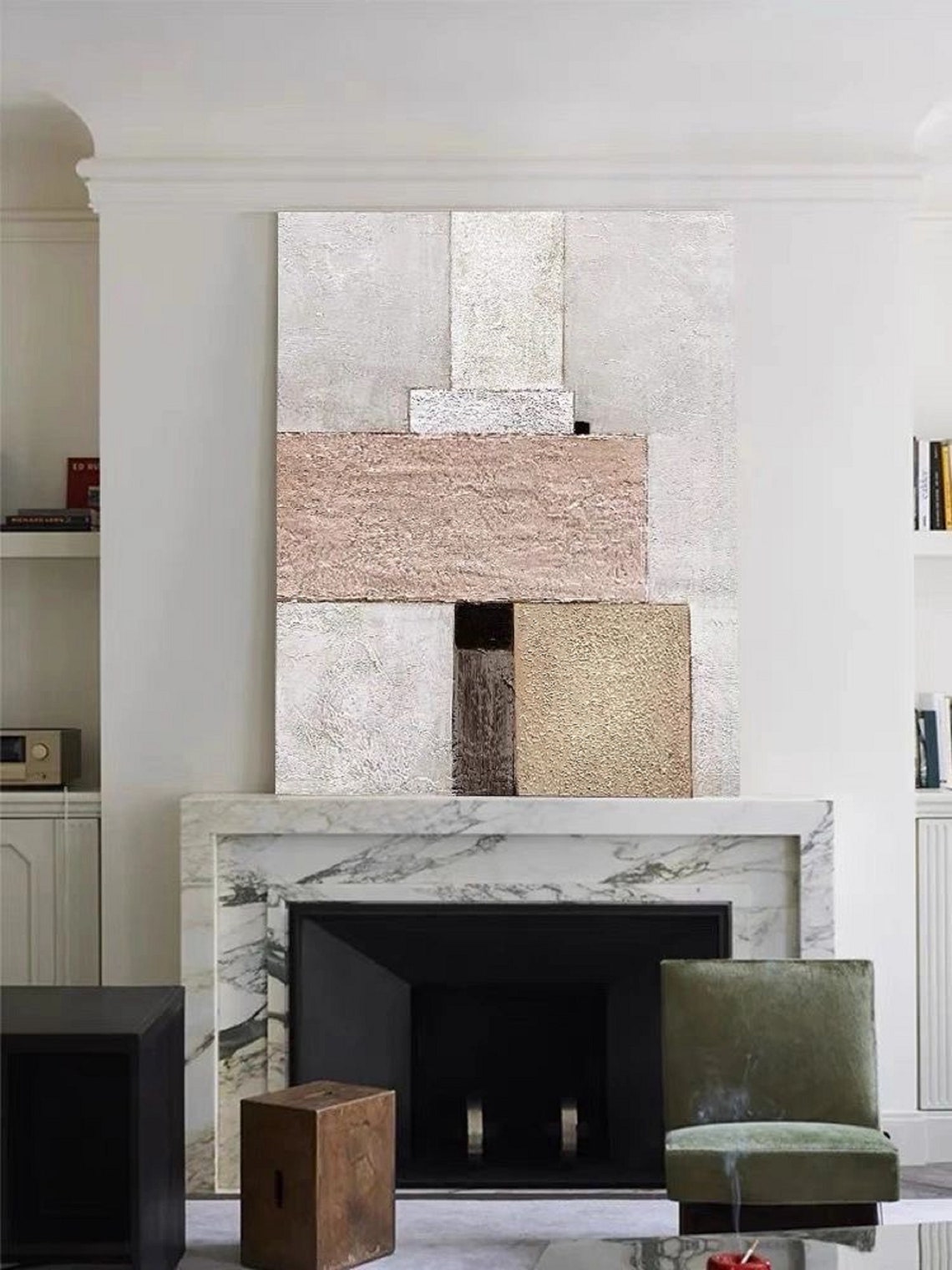 Beige Tan Gray Geometric Blocks Abstract Neutral Calm Art Poster - Image 5
