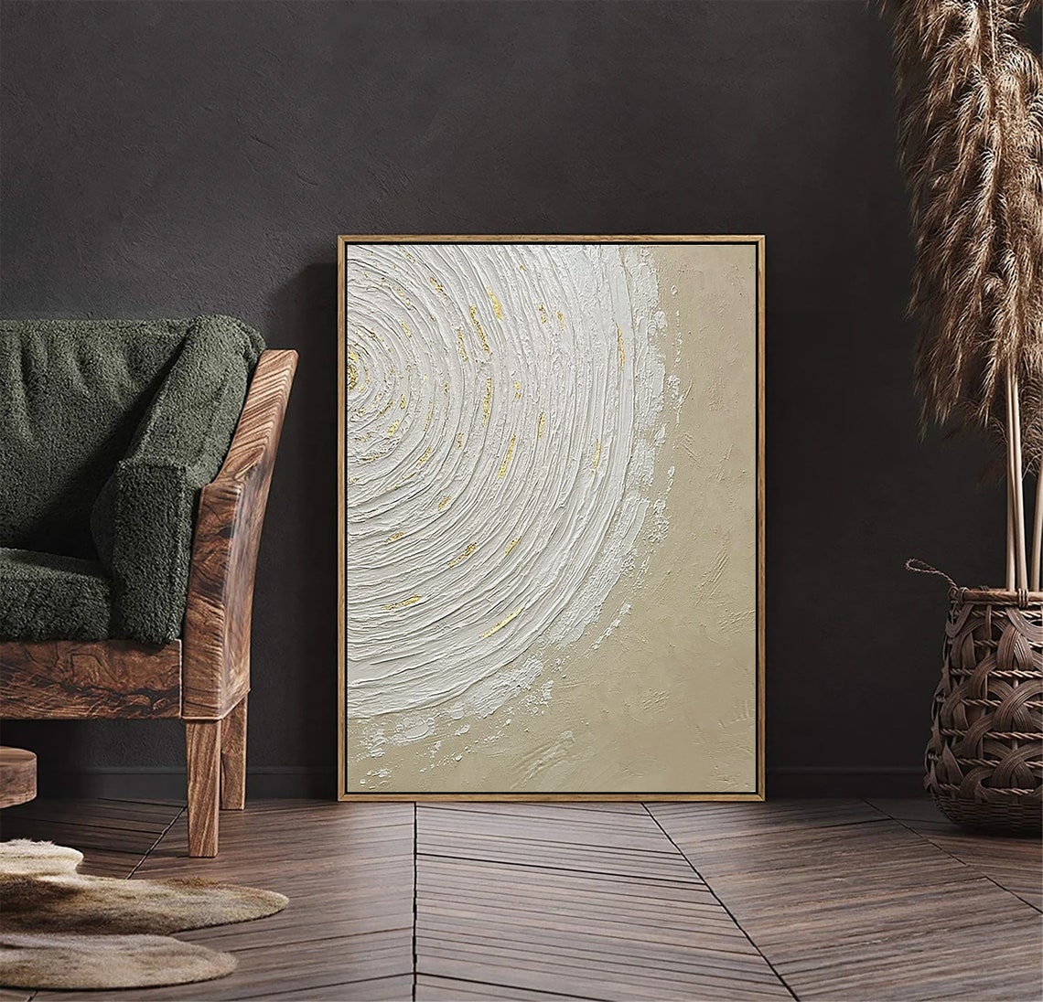 White Swirl Gold Leaf Textured Minimalist Abstract Neutral Poster - Image 4