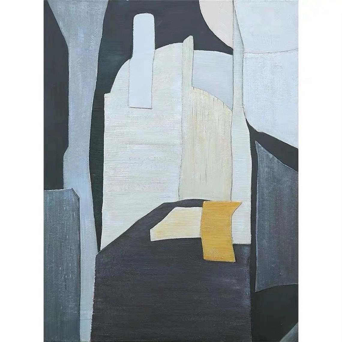 Black White Abstract With Mustard Accent Sophisticated Art Poster - Image 3