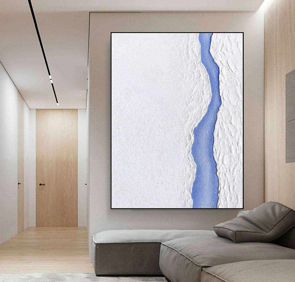 White Abstract Minimalist Painting White Snow And Blue Rivers Abstract Paintings White Textured Painting White Wall Art Painting On - Image 3