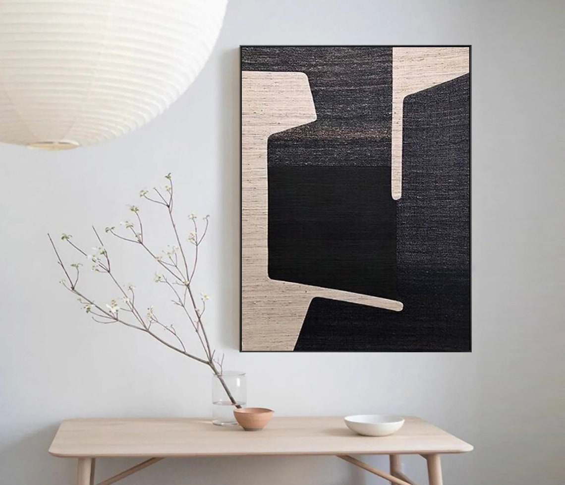 Wabi Sabi Wall Art Black And Beige Abstract Painting On Black Beige Textured Wall Art Modern Minimalist Painting Entrance Wall Art - Image 5