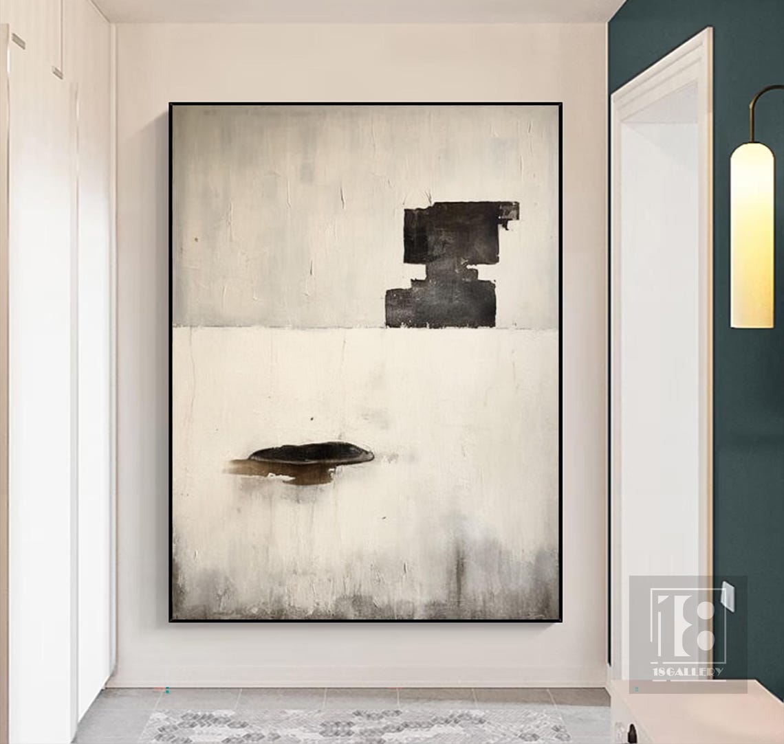 Black Block Shapes and Single Stroke on Ivory Minimalist Poster - Image 2