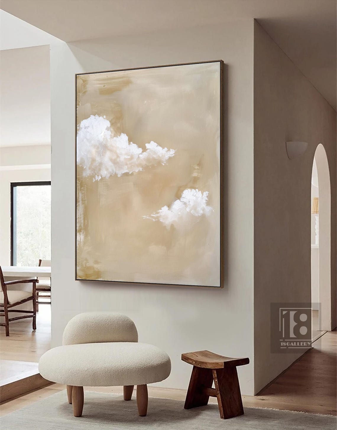 White Cloud Wall Art Large Cloudy Sky Painting Original Cloud Oil Painting White Cloud Abstract Painting Beige Sky Painting Cloud Art - Image 2