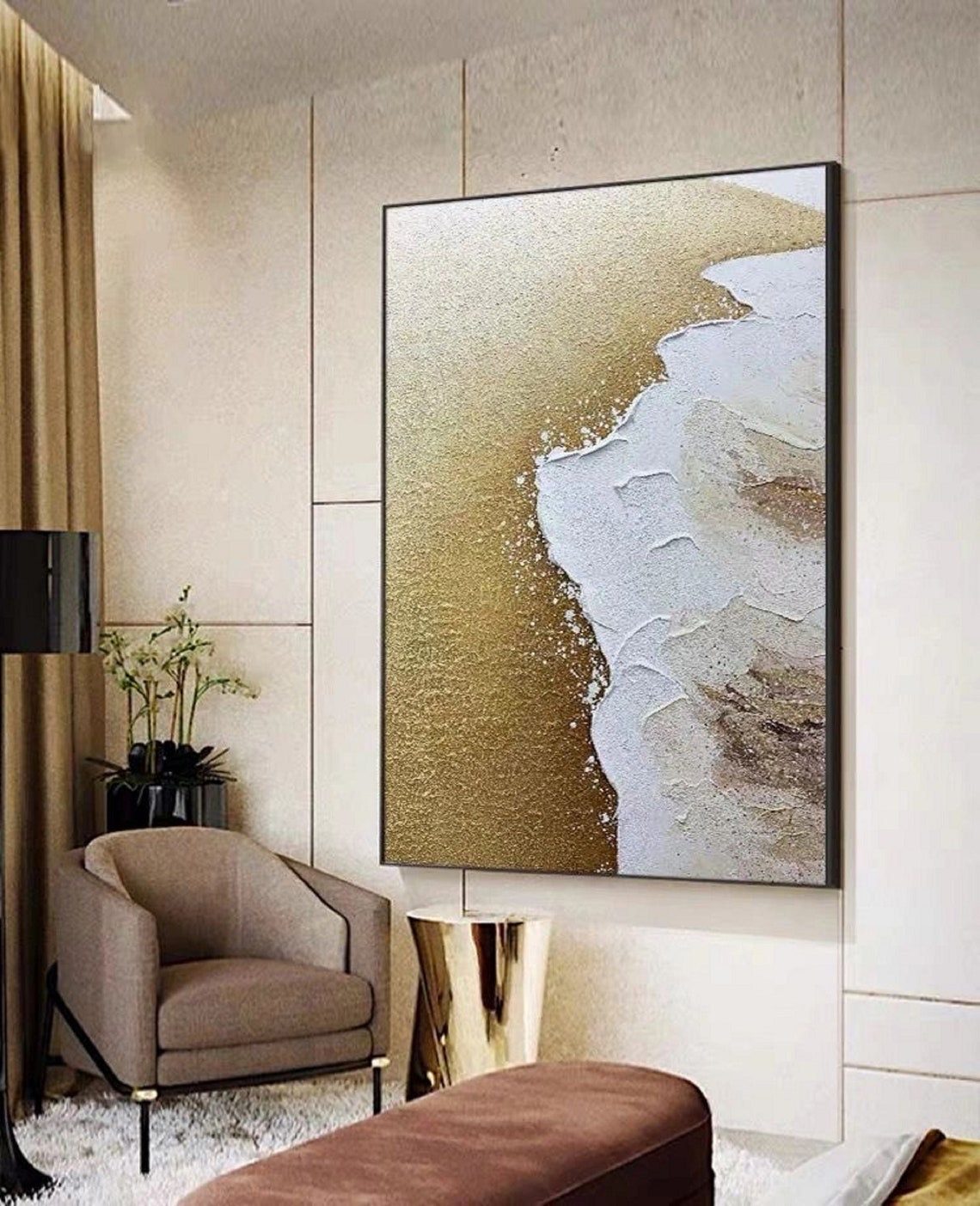 Gold and White Ocean Wave Textured Glam Abstract Decor Poster - Image 4
