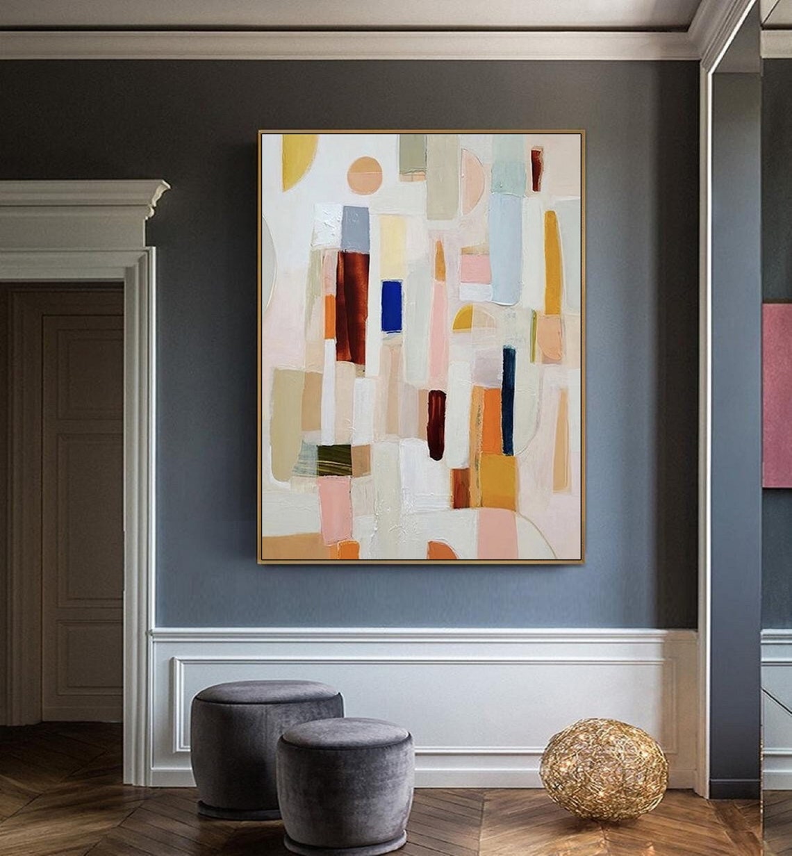 Colorful Vertical Bars and Blocks Playful Modern Abstract Art Poster - Image 4