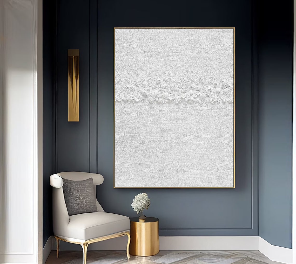 All White Textured Horizon Impasto Minimalist Relief Wall Poster - Image 2