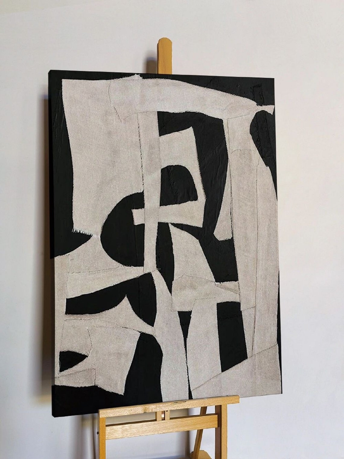 Black Beige Abstract Painting Beige Wabi Sabi Wall Art Black Minimalist Art Large Neutral Wall Decor Rich Textured Painting - Image 3