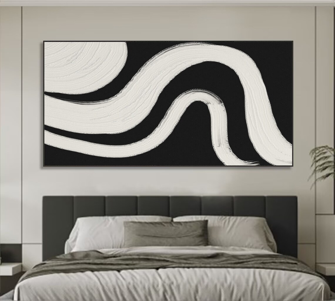 Black White Minimalist Abstract Painting, Wabi Sabi - Image 2