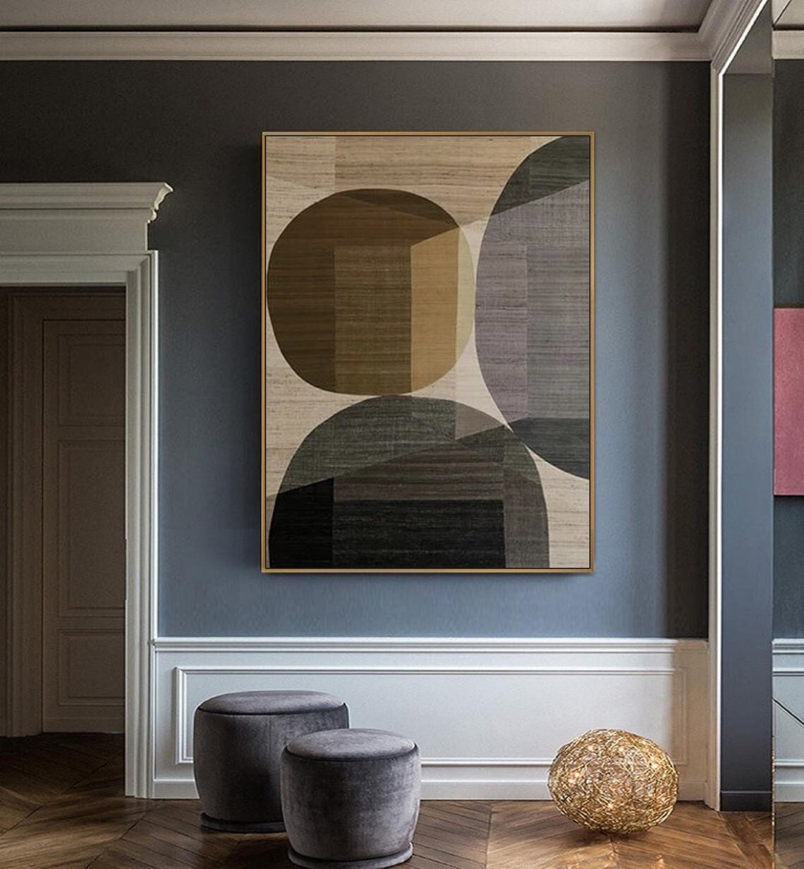 Overlapping Beige Circles Textured Abstract Geometric Poster - Image 2