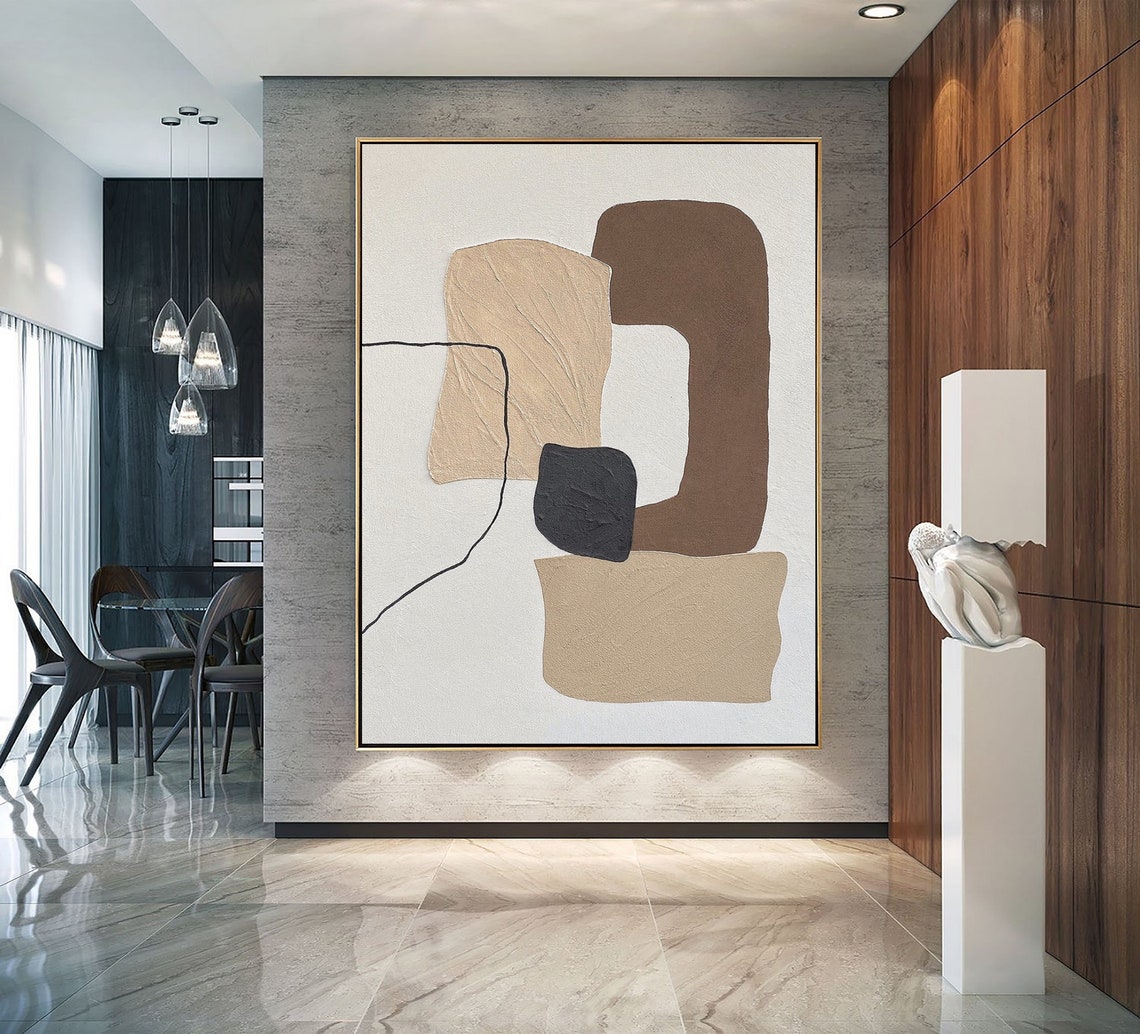 Beige And Brown 3d Textured Wall Art Abstract Painting On Minimalist Wall Art Decor 3d Textured Painting For Entrance Wall Decor Art - Image 4