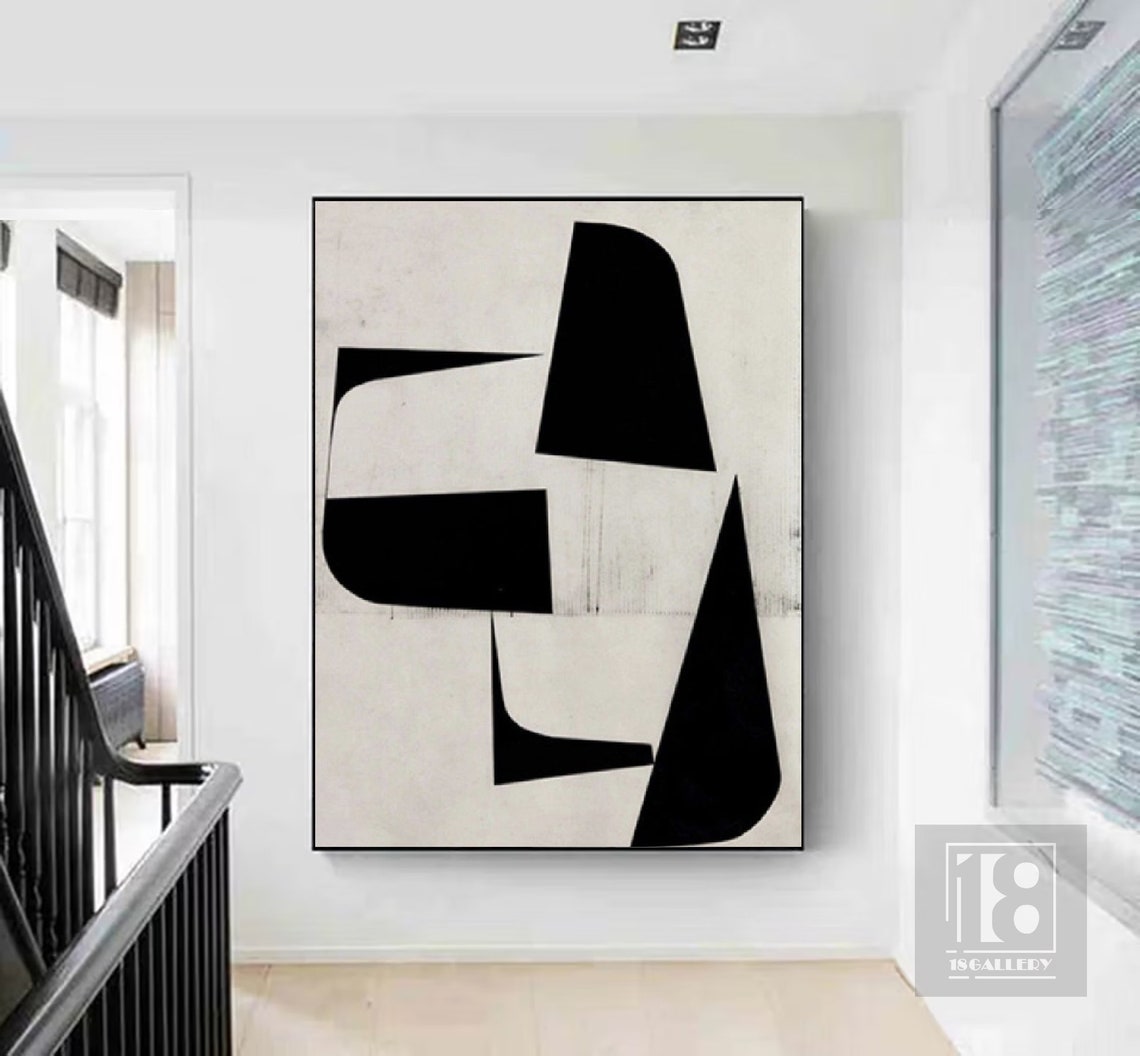 Black Curved Geometric Shapes on White Bold Minimalist Abstract Poster - Image 2