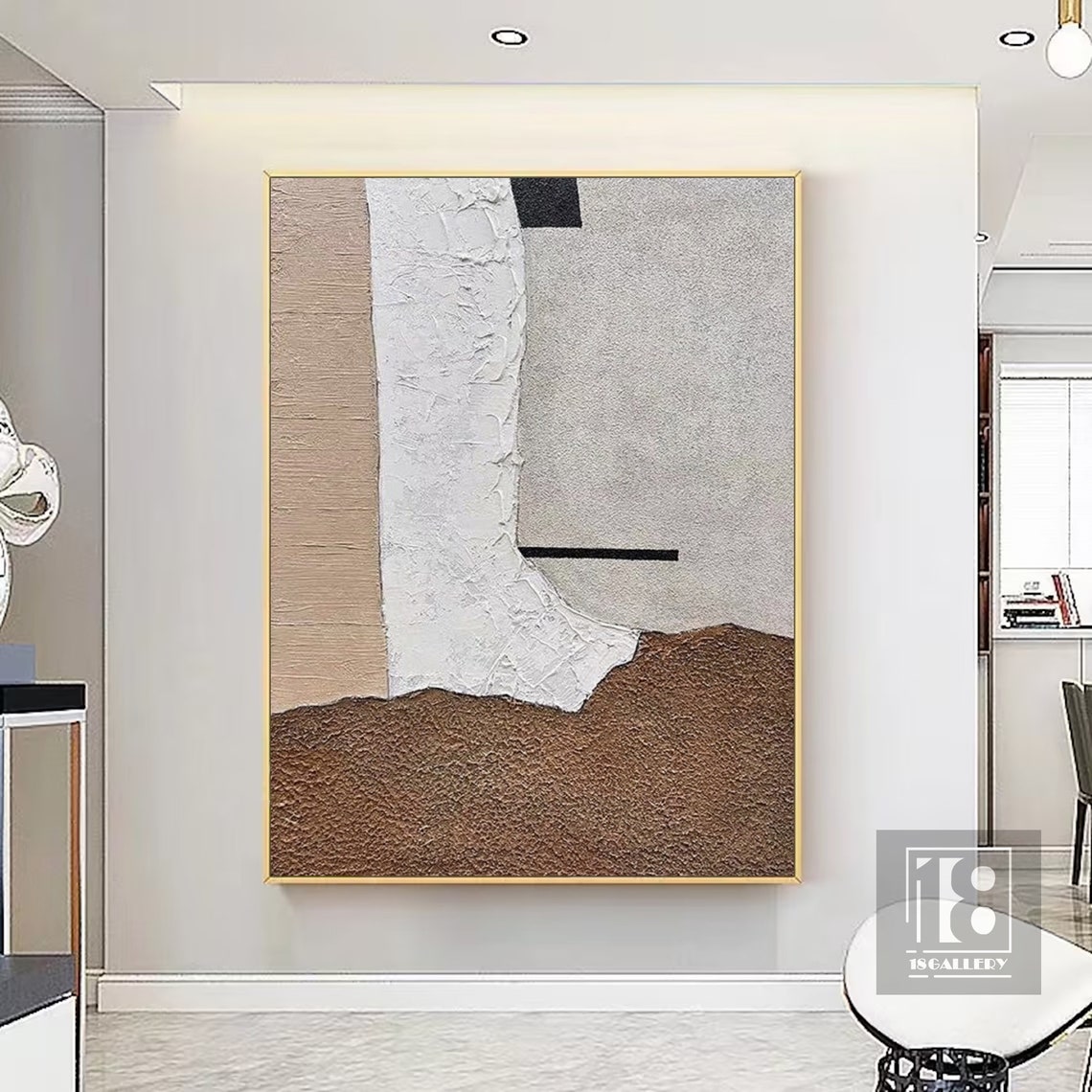Neutral Beige White Brown Geometric Modern Abstract Painting Poster - Image 3