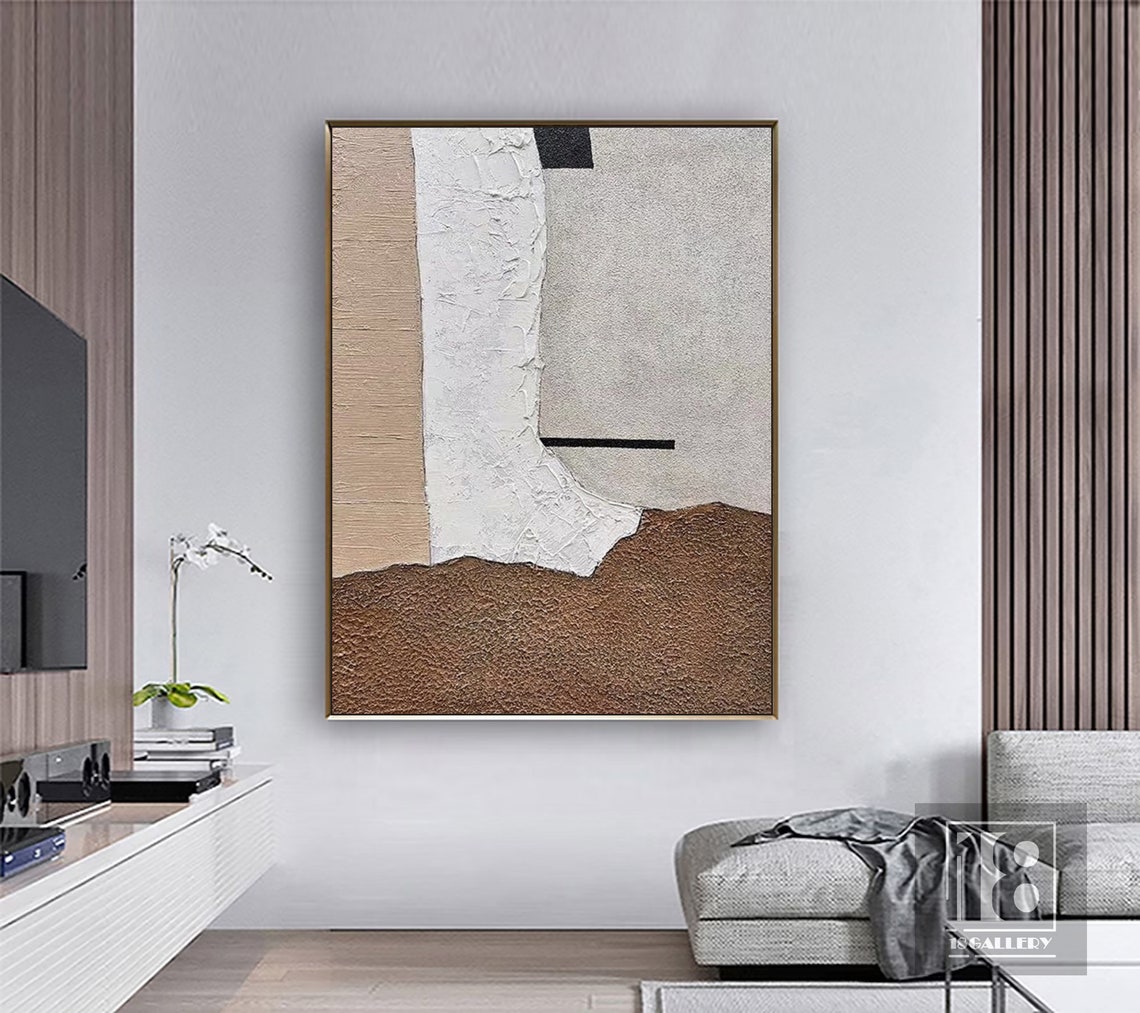 Neutral Minimalist Abstract Painting Brown And Gray White Boho Textured Wall Art Wabi Sabi Wall Art Gray White Painting Entrance Wall Art - Image 4