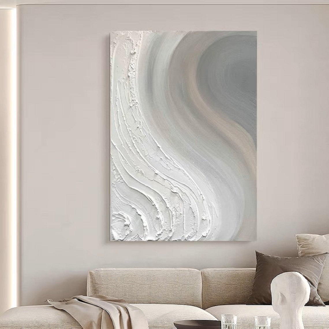 White Gray Swirling Wave Thick Texture Minimalist Art Poster - Image 4