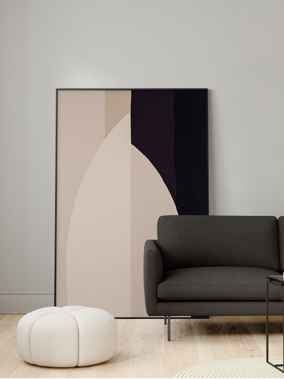 Cream Arch on Dark Navy Panel Minimalist Dining Room Art Poster - Image 5