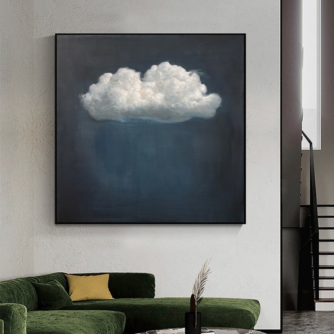 Lone White Cloud Floating in a Dark Night Sky Modern Art Poster - Image 2
