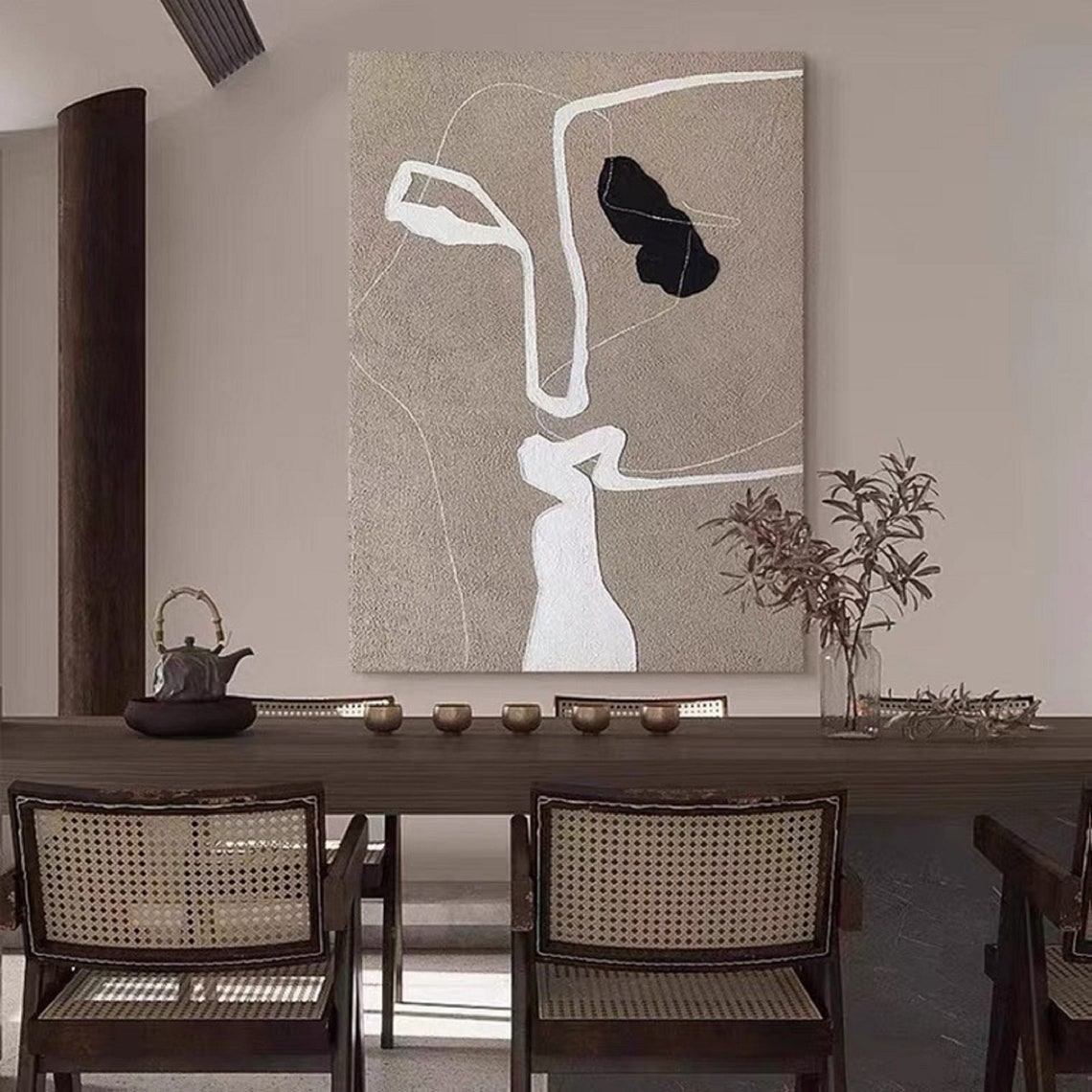 Beige White Minimalist Line Drawing Sculptural Abstract Art Poster - Image 4