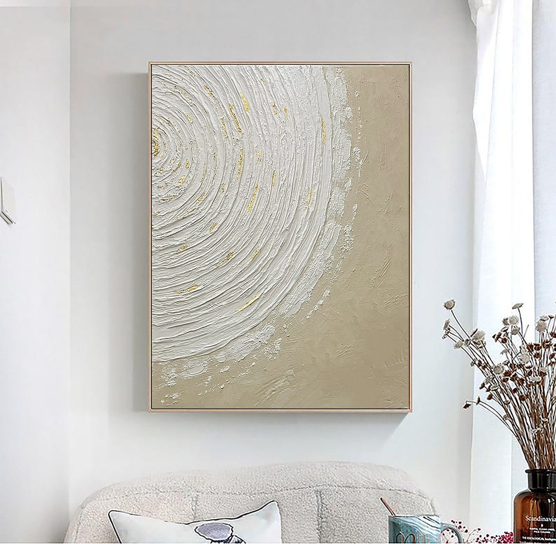 White Swirl Gold Leaf Textured Minimalist Abstract Neutral Poster - Image 2