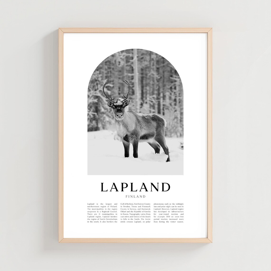 Lapland Finland Black and White Reindeer Winter Forest Poster