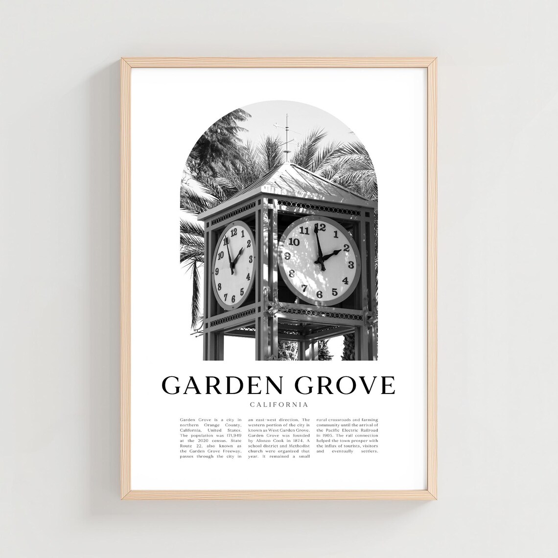 Garden Grove California Clock Tower Black White Photo Poster