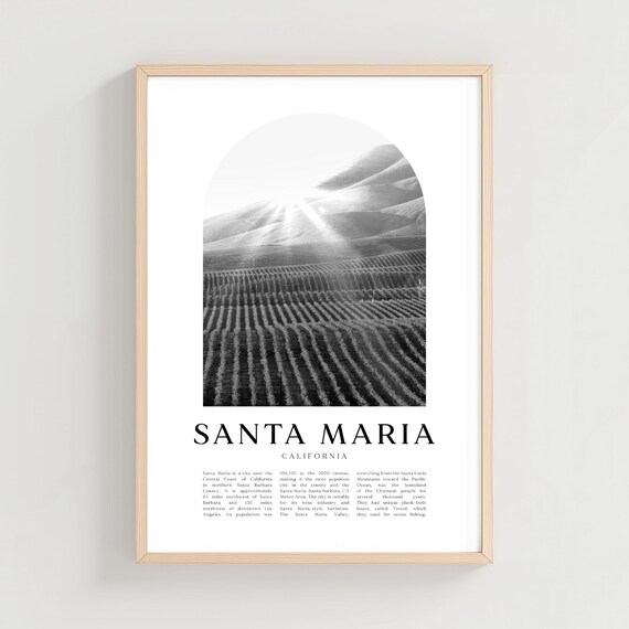 Santa Maria California Vineyard Rows Sunrise Black White Photo Poster