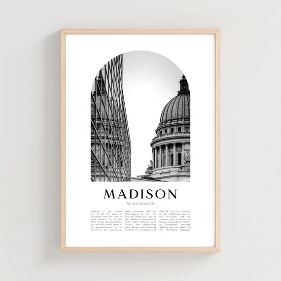Madison Wisconsin Capitol Dome Black and White Photo Arch Poster